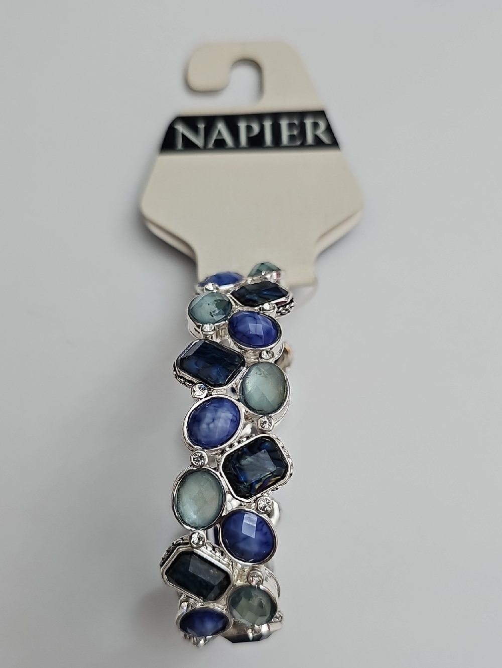 Napier Silver-Tone Blue and Aqua Gemstone Stretch Bracelet